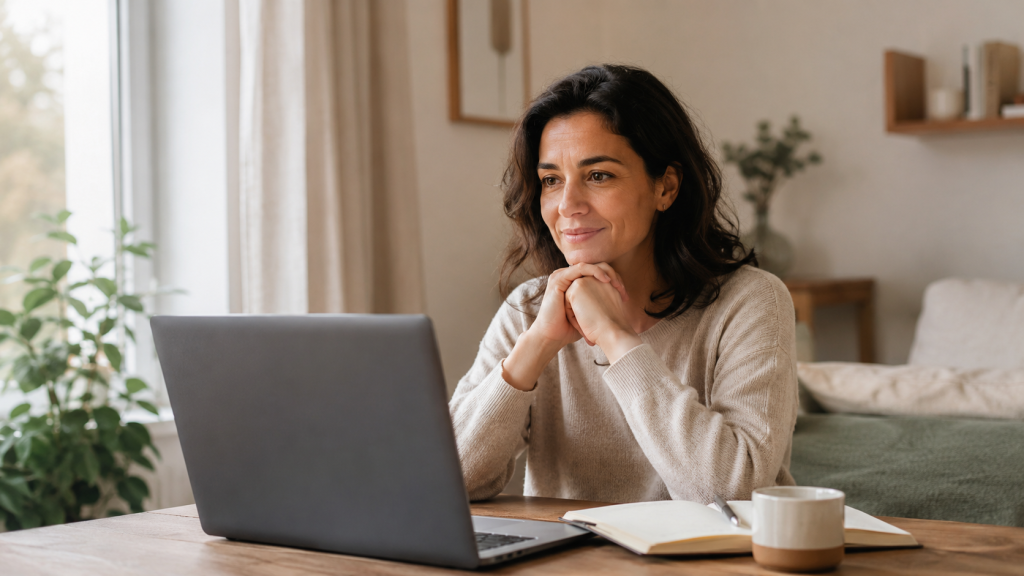 Mujer recibiendo acompañamiento emocional en línea con Neuronas Mágicas