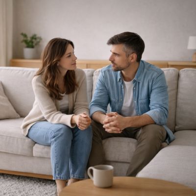 Pareja conversando en un espacio tranquilo, representando acompañamiento emocional y terapia de pareja para mejorar la comunicación